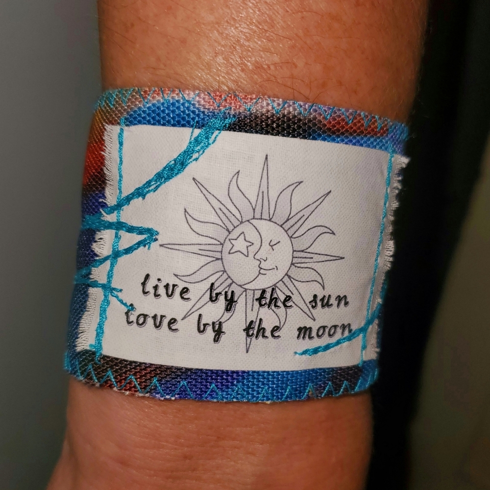 Sun & Moon Cuff Bracelet Wide Tie Dye Fabric Print - Picture 9 of 12